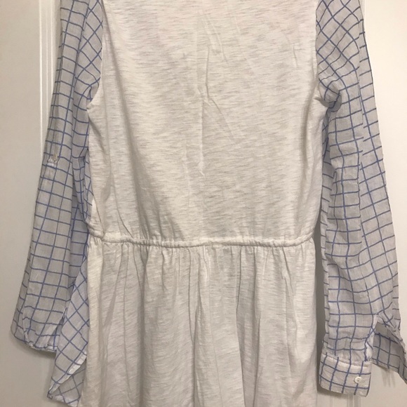 Anthropologie Blue Tassel plaid tied at waist top - Picture 4 of 4